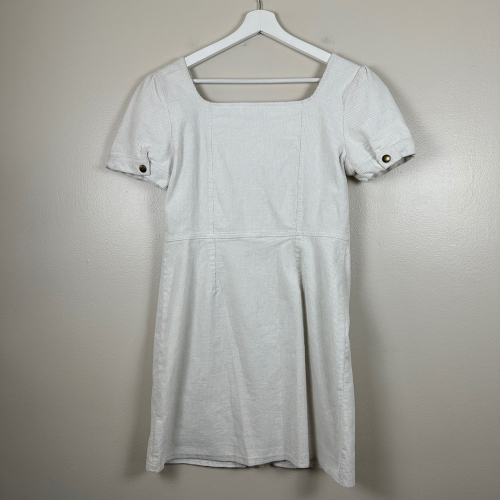 Bohme Women's‎ Large Mini Dress Cream Corduroy Button Front Puff Sleeve y2k - Picture 2 of 8